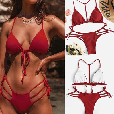 

Roseonmyhand Fashion Sexy Women Bikini Padded Swimwear Bandage Solid Colour Bathing Beachwear