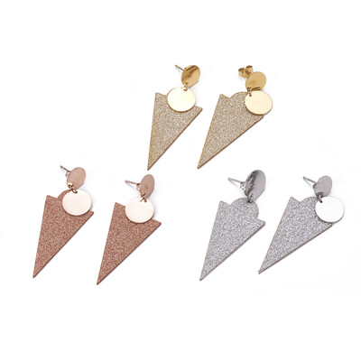 

304 Stainless Steel Dangle Stud Earrings Triangle Textured Mixed Color 52mm Pin 07mm