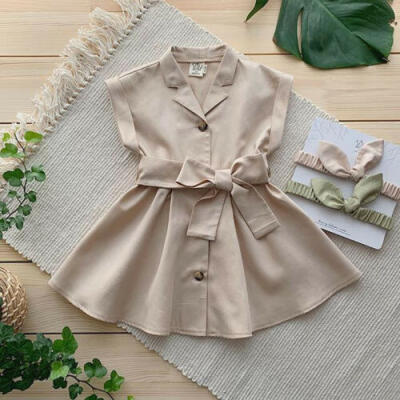 

UK Toddler Girl Casual Party Dress Baby Kids Bow Tie Belt Dress Princess Clothes