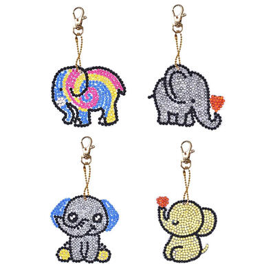 

4pcsSet DIY Diamond Painting Cartoon Elephant Resin Bag Keychain Jewelry