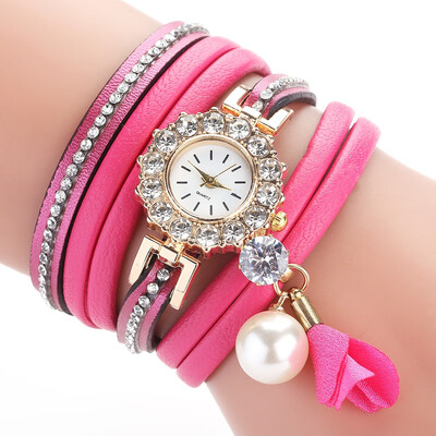 

Duoya brand point drill circle pu belt watch pearl fold fashion ladies bracelet watch
