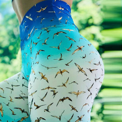 

Cross-border Europe&the United States hot womens new seagull digital printing trousers sports yoga pants running fitness pant