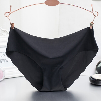 

Women Underwear Sexy Lingerie Low-Rise Briefs Ice Silk Seamless Wavy Edge Breathable Panties Solid Color Plus Size Briefs New