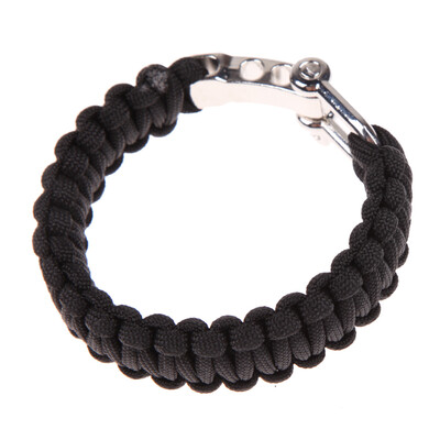 

New Black ParaCord Rope Outdoor Survival Bracelet Camping Steel Shackle Buc