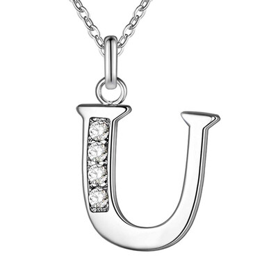 

Simple Shiny Zircon 26 English Letters Pendant Women Men Thin Necklaces Jewelry