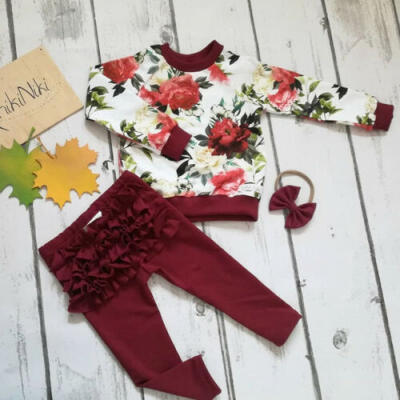 

UK 3PCS Newborn Baby Girl Flower Tops Ruffle Pants Leggings Outfit Clothes 0-24M