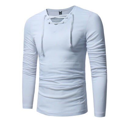 

Toponeto Fashion Mens Needle show Autumn Long Sleeve Casual Fit Cotton Round Top Blouse