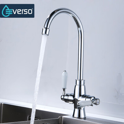 

Everso Double Holes Flexible Kitchen Faucet Mixers Sink Tap Wall Kitchen Faucet Hot&Cold Water Kitchen Tap