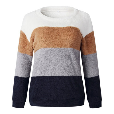 

Solid Patchwork Autumn Winter Femme Sweater Tops Fashion Casual Loose O-Neck Long Sleeve femme clothes