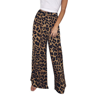 

Fashion Women High Waist Leopard Print Casual Long Pants Wide Leg Pants