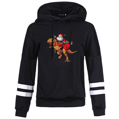 

New Christmas Women Hoodie Funny Dinosaur Santa Claus Sweatshirt Graphic Printed Pullover Hooded Hoodie