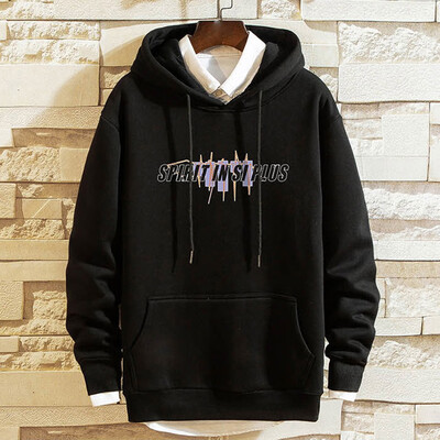 

Gobestart Mens Casual Fashion Letter Print Pullover Hooded Loose Hooded Sweater Coat