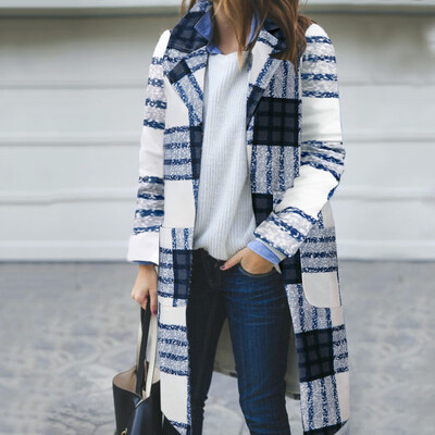 

Toponeto Women Long Sleeve Plaid Button Long Coat Shawl Windbreaker Long Coat
