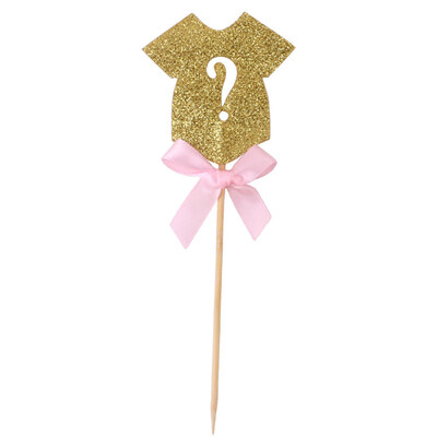 

10Pcs Glitter Gender Reveal Cupcake Topper Clothes Baby Shower Party Cake Decor