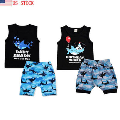

Fashion Toddler Baby Boy Shark Tops Vest Short Pants 2Pcs Outfits Set Clothes US
