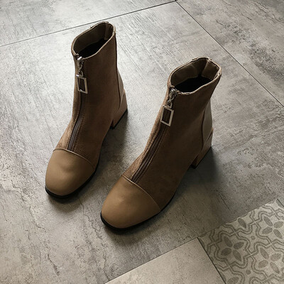 

Martin Boots Female English Wind Autumn Elastic Socks Boots Coarse-heeled Front Zipper Locomotive Boots Fashion Shoes