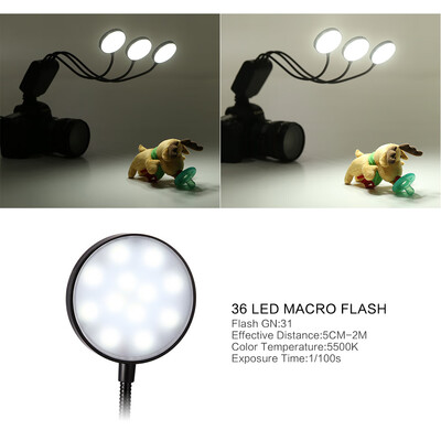 

ML-3D Magic LED Macro Flash Light Lamp Speedlite GN31 5500K Metal Hose Arbitrary Angle Adjustment LCD Display Photography Macro Ph