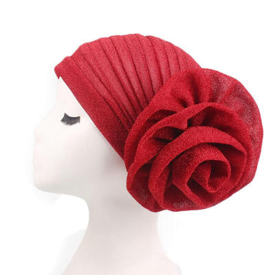 

Fashion Big Flower Glitter Turban Hat Muslim Indian Cap Women Head Wrap Headwear