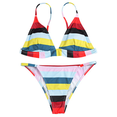 

Sexy Spaghetti Strap Stripe Print Bikini Set for Women