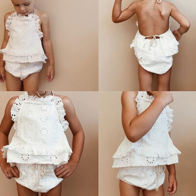 

0-24M Summer Baby Girls Clothes Casual Fashion Hollow Design Sleeveless Strap Cotton Tops With Briefs Shorts Outfits Set