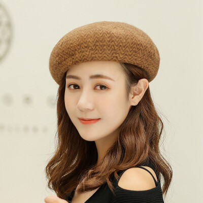 

Autumn&Winter New Womens Thickening&Warming Wool Beret Water Wave Pattern Fashion Korean Printers Cap Pumpkin Cap