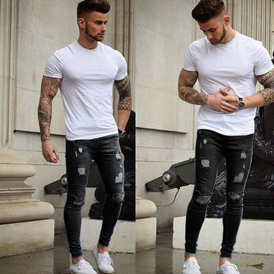 

Fashion Mens Jeans Casual Skinny Ripped Slim Fit Denim Pants Straight Trousers