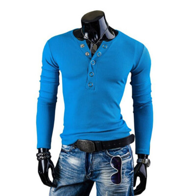 

SUNSIOM Stylish Mens Slim Fit T-shirt Tops V Neck Long Sleeve Muscle Casual Shirt Blouse