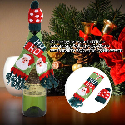 

1 Set Christmas Scarf&Hat Style Wine Bottle Cover Party Dinner Table Decoration GiftsChristmas Table Party Decor