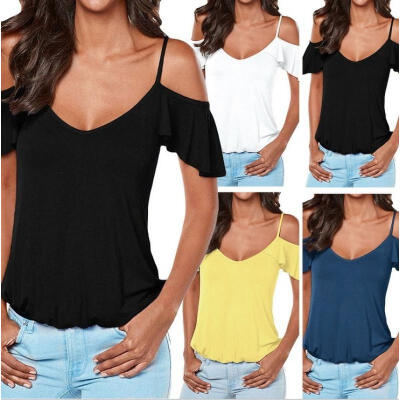 

Women Sexy Off Shouler Cut Out Backless Short Sleeves Casaul T Shirt Blouse Tops