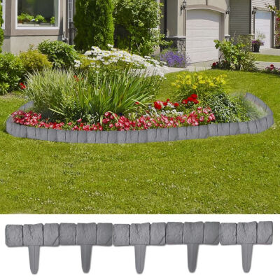 

Plastic Garden Lawn Fence Stone Look 41 pcs 328 ft