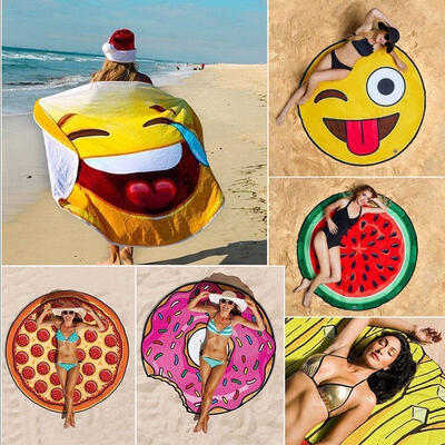 

Women Sunscreen Shawl Scarf Beach Pool Emoji Towel Blanket BBQ Picnic Fruit Mat