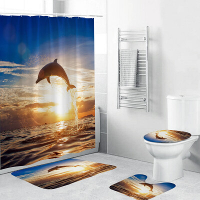 

〖Follure〗4PCS Non Slip Toilet Polyester Cover Mat Set Bathroom Shower Curtain