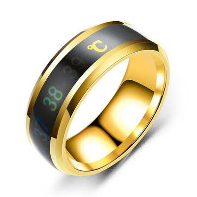 

Vintage Fashion Intelligent Thermometer Temperature Measuring Ring Stainless Steel Simple Creative Couple Wedding Jewelry