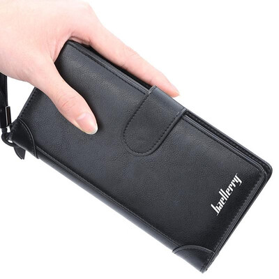 

Men Bifold Wallet Clutch Bag Wrist Strap Purse PU Leather Large Capacity Zipper Press Stud Credit Card Holder Vintage Organizer