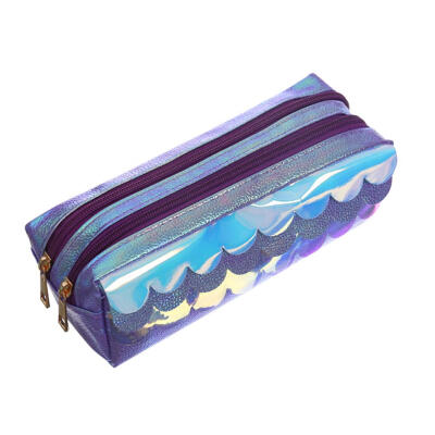 

Laser Litchi Pattern Makeup Bags Women Portable PU Leather Pen Bags Clutch