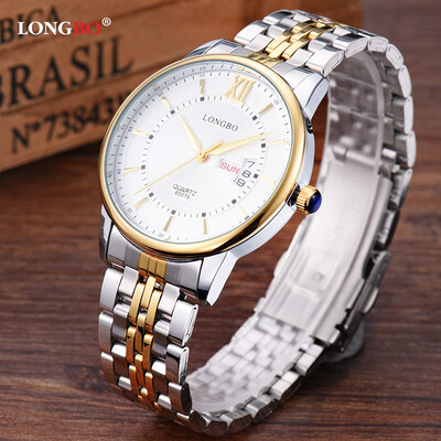 

Gold-faced steel belt mens watch waterproof quartz female bowl strap week calendar couple watch