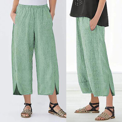

Tailored Fashion Womens Casual Plus Size Solid Trousers Pocket Elastic Waist Loose Pants