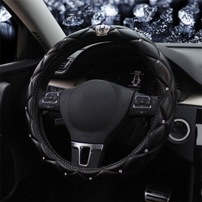 

Luxury Crystal Car Steering Wheel Cover Pouch Soft PU Leather Universal 38cm