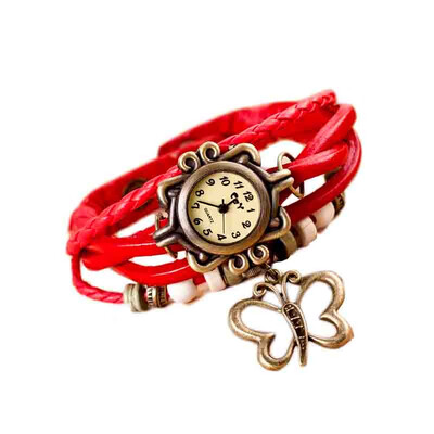 

Vintage ladies fashion Quartz watch women Girls Butterflies Pendant hours Bead Bracelet wrist watch clock reloj mujer &Ff