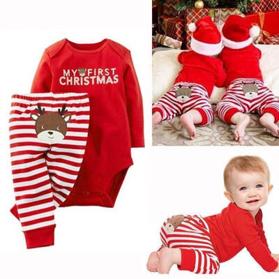 

Christmas Newborn Baby Boy Girls Tops RomperLong PantsHat Outfits Bodysuit Set