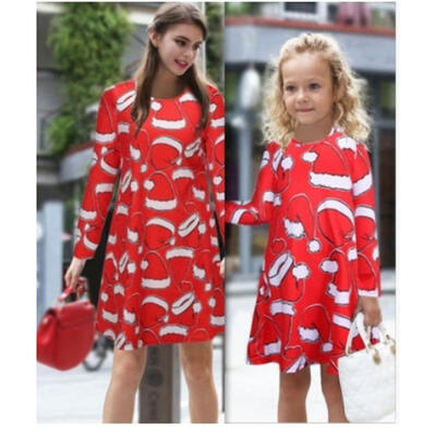 

Mother Daughter Long Sleeve Dress Women Girls Lace Dresses Family Outfit Clothes HOT