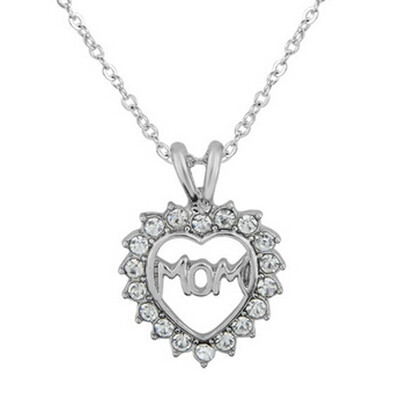 

New Fashion Adorable High Quality Favorite Mom Crystal Pendant Silver Necklace Fine Jewelry Accessories for Mom Gift