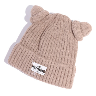 

Hat ladies fallwinter cute Joker wool hat Korea ins letter stickers cold hat students warm knit hat