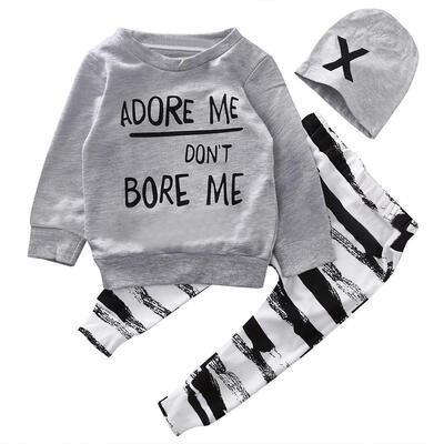 

3pcsset Baby Boys Letter Print Long Sleeve Pants Tops Cap Kids Clothes