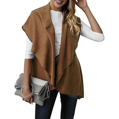 

Solid Color Waterfall Collar Waistcoat Knitted Cardigan Tops Women Outwear