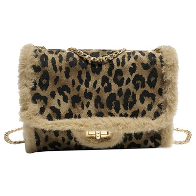 

Fashion Women Leopard Print Twist Lock Rectangle Chain Crossbody Shoulder Bag