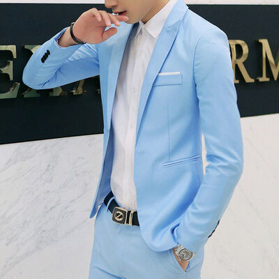 

New Mens Casual Slim Fit One Button Suit Blazer Business Coat Jacket With Pocket