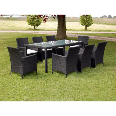 

9 Piece Outdoor Dining Set with Cushions Poly Rattan Black