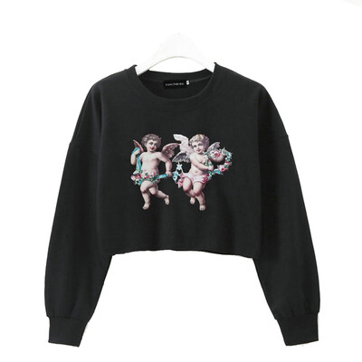 

Womens Long Sleeve Graphic Letter Print Crop Top Sweatshirt Hoodie
