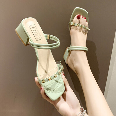 

Transparent high heel one shoe two sandals ladiesshoes summer Korean version fairy wind thick heel sandals&slippers